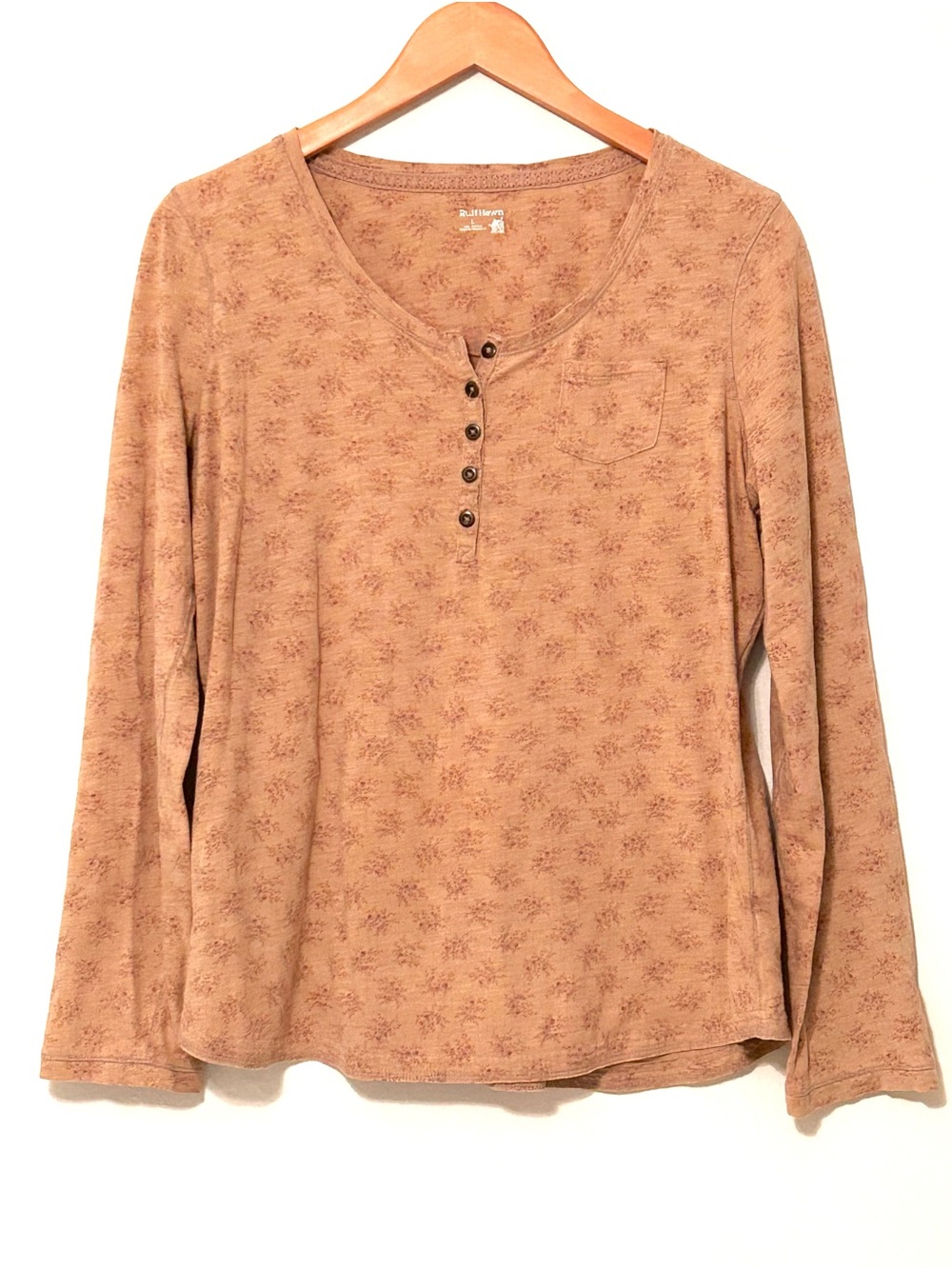 Ruff Hewn Vintage-Inspired Women's Long Sleeve Henley Top - Tan & Lavender